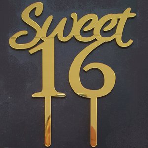 Taart / cake topper Sweet 16 Goud